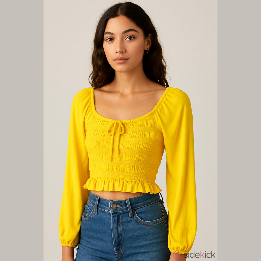 Yellow Smocked Crop Top